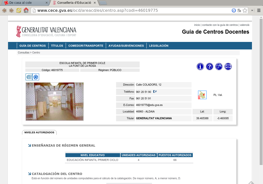 Página de la GVA del centro